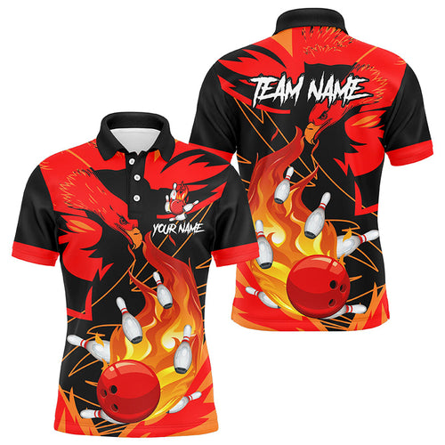 Eagle flame bowling ball and pins custom Men Bowling Polo Shirts, team bowling jerseys | Red NQS7514