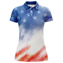 Load image into Gallery viewer, Womens golf polo shirt custom red white and blue tie dye pattern American flag team womens golf tops NQS5532