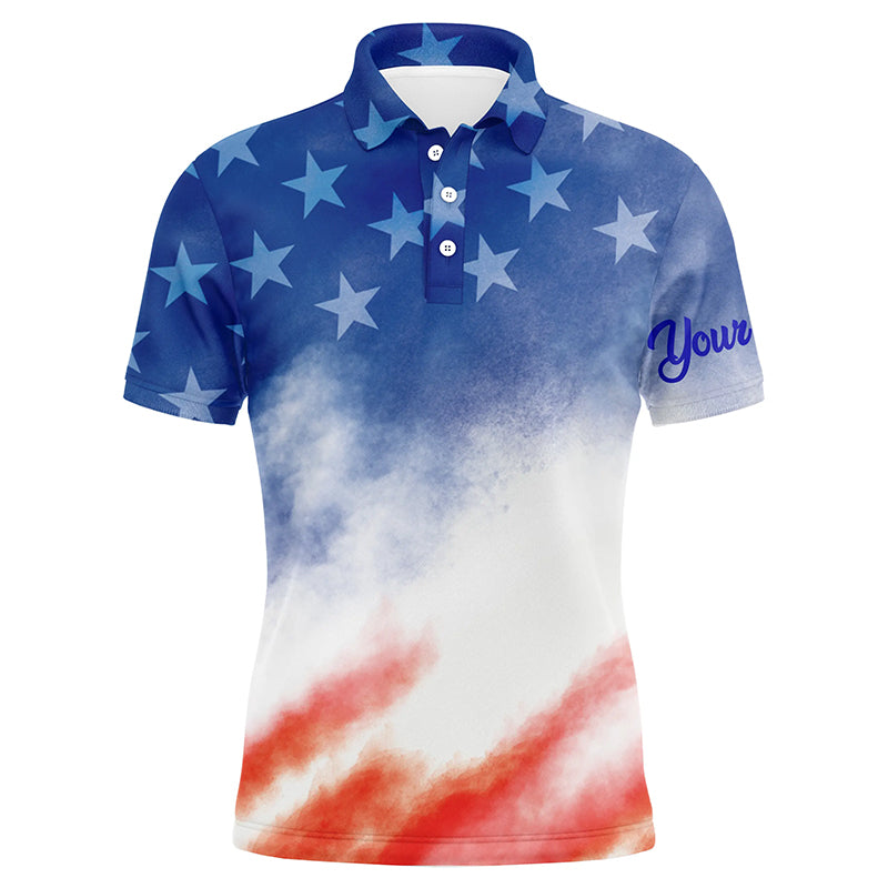 Mens golf polo shirts custom red white and blue tie dye pattern American flag team golf wear for mens NQS5532