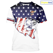 Load image into Gallery viewer, Red, White and Blue American Flag Redfish Fishing custom patriotic Redfish performance fishing shirts NQS10002