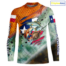 Load image into Gallery viewer, Texas slam redfish trout flounder scales Texas flag Custom patriotic fishing long sleeve shirts NQS10163