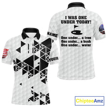 Load image into Gallery viewer, Funny Mens golf polo shirts black and white custom I was one under today, under a tree, bush, water NQS10164