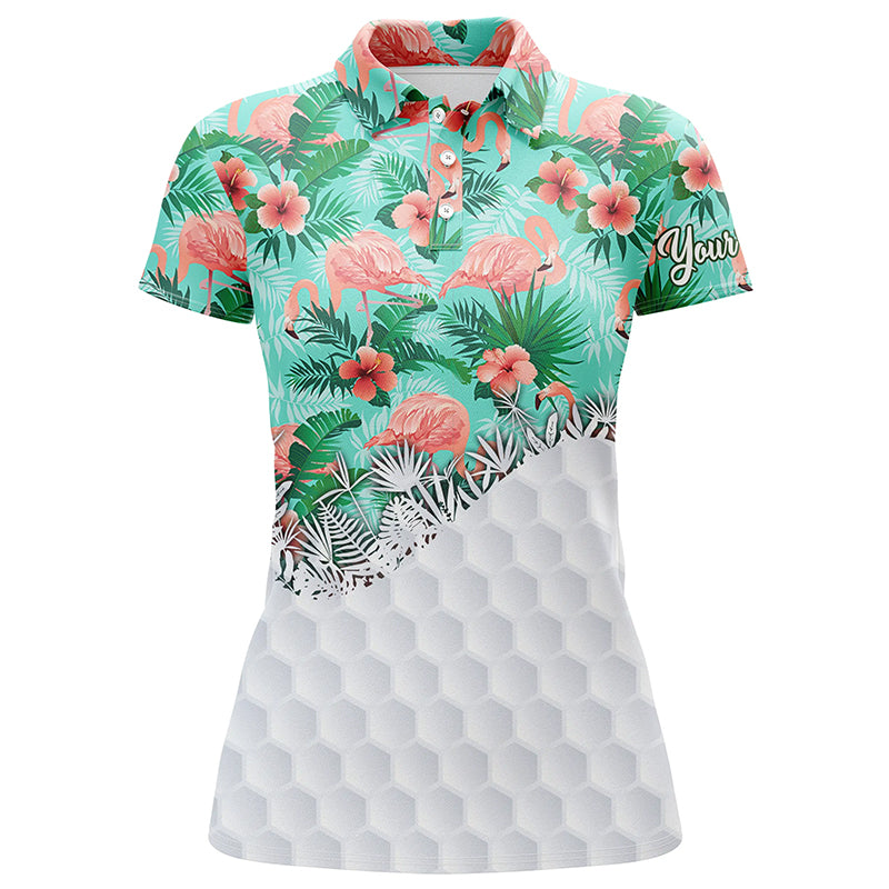 Personalized green tropical pink flamingo pattern Womens golf polo shirts custom ladies golf tops NQS5990