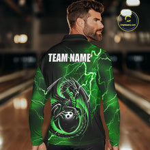 Load image into Gallery viewer, Personalized Black And Green Thunder Lightning Dragon Bowling Shirts For Men, Bowling Team Uniform NQS10296