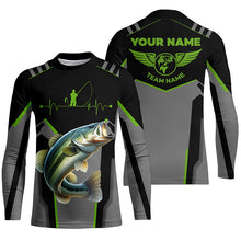 Load image into Gallery viewer, Personalized Black Bass Fishing jerseys, Team Bass Fishing Long Sleeve tournament shirts | Green NQS6190