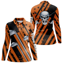 Load image into Gallery viewer, Halloween golf skull orange and black golf clubs Women golf polo shirt custom team golf shirts ladies NQS6195
