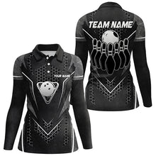 Load image into Gallery viewer, Black Hexagon pattern bowling ball and pins Women bowling shirts custom Team bowling league jerseys NQS8328