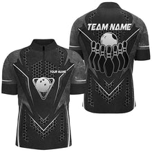 Load image into Gallery viewer, Black Hexagon pattern bowling ball and pins Mens bowling shirts custom Team bowling league jerseys NQS8328