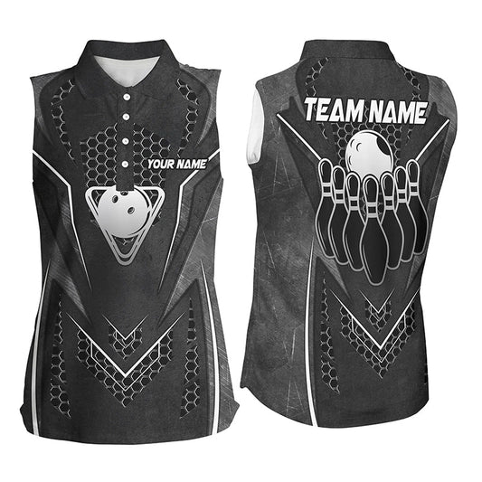 Black Hexagon pattern bowling Women sleeveless polo shirts custom Team bowling league jerseys NQS8328