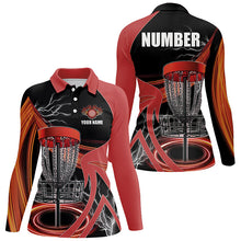 Load image into Gallery viewer, Womens disc golf polo shirts custom lightning thunder disc golf basket, disc golf jersey | Red NQS8528