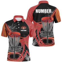 Load image into Gallery viewer, Mens disc golf polo shirt custom lightning thunder disc golf basket, frisbee golf jersey | Red NQS8528