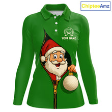 Load image into Gallery viewer, Green Christmas Funny Santa Golf Polo Shirt For Women Custom Xmas Ladies Golf Attire, Christmas gifts NQS10927