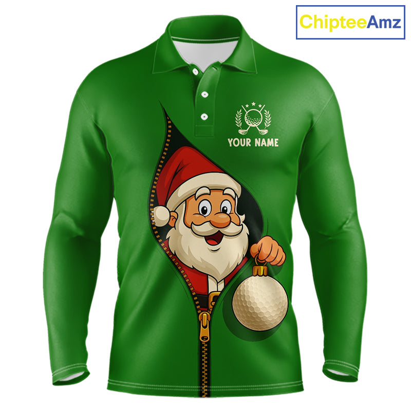 Green Christmas Funny Santa Golf Polo Shirts For Men Custom Xmas Mens Golf Attire, Christmas gifts NQS10927