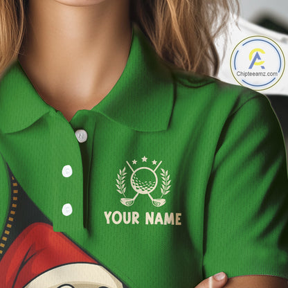 Green Christmas Funny Santa Golf Polo Shirt For Women Custom Xmas Ladies Golf Attire, Christmas gifts NQS10927
