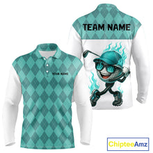 Load image into Gallery viewer, Turquoise argyle pattern Funny Flame Golf polo shirt for men Custom team mens Golf attire NQS11102
