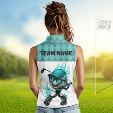 Load image into Gallery viewer, Turquoise argyle pattern Funny Flame Women Sleeveless golf polo shirt Custom team ladies Golf attire NQS11102
