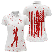 Load image into Gallery viewer, Red and White Pattern American Flag Women Golf Polo Shirts custom patriotic golf attire for ladies NQS9243