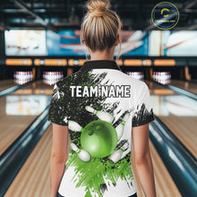 Load image into Gallery viewer, Black &amp; White Women Bowling Polo, 1/4 Zip Shirts Custom bowling jersey, girls bowling outfit | Green NQS11306