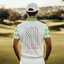Load image into Gallery viewer, Green argyle pattern American flag white Men golf polo shirts custom patriotic gifts for golf lovers NQS9595