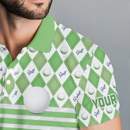 Green argyle pattern American flag white Men golf polo shirts custom patriotic gifts for golf lovers NQS9595