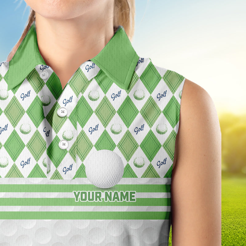 Green argyle pattern American flag white Women sleeveless polos custom patriotic gifts for golf lovers NQS9595