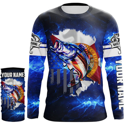 Florida Bass Fishing US blue galaxy shirts for men Custom Performance Long Sleeve fishing shirts NQS3128