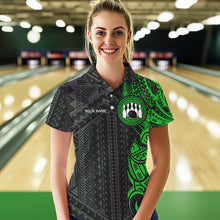 Load image into Gallery viewer, Black and Green Tribal pattern Womens Bowling Shirts Custom Bowling outfit ladies Team bowling jerseys NQS9739