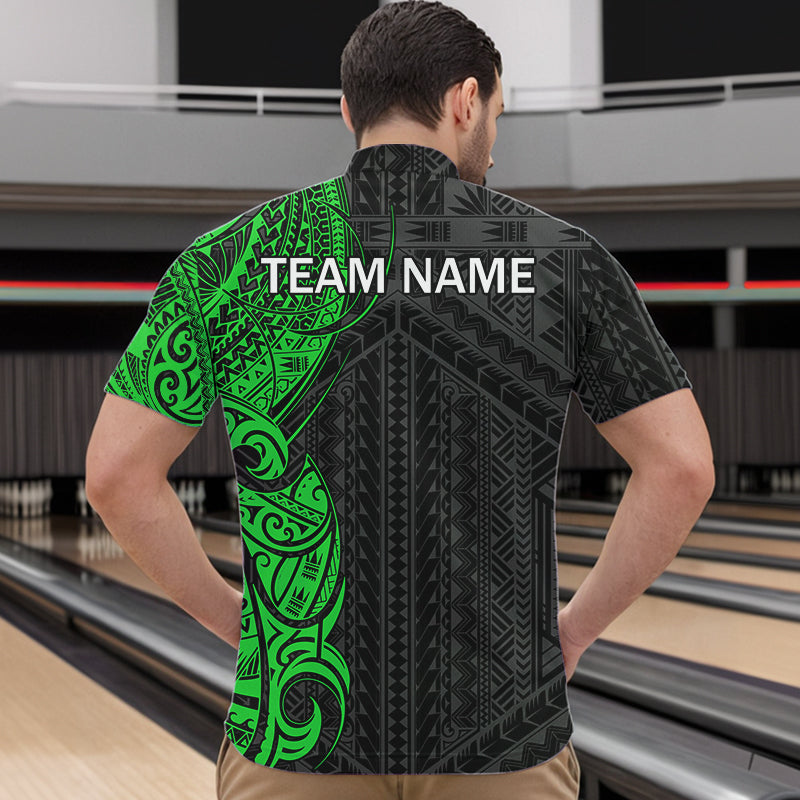 Black and Green Tribal pattern Mens Bowling Shirts Custom Bowling outfit men Team bowling league jersey NQS9739