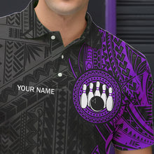 Load image into Gallery viewer, Black and Purple Tribal pattern Men Bowling Shirt Custom Bowling outfit men Team bowling league jersey NQS9740