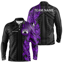 Load image into Gallery viewer, Black and Purple Tribal pattern Men Bowling Shirt Custom Bowling outfit men Team bowling league jersey NQS9740