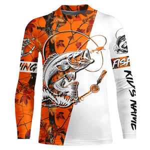 Largemouth bass fishing tattoo orange camo Customize name long sleeves fishing shirts NQS1862