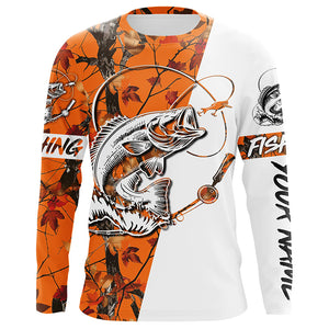 Largemouth bass fishing tattoo orange camo Customize name long sleeves fishing shirts NQS1862