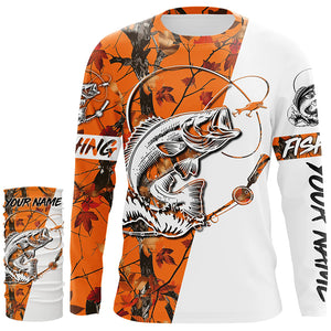 Largemouth bass fishing tattoo orange camo Customize name long sleeves fishing shirts NQS1862