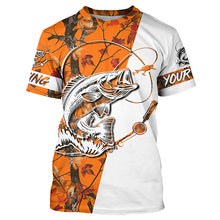 Load image into Gallery viewer, Largemouth bass fishing tattoo orange camo Customize name long sleeves fishing shirts NQS1862