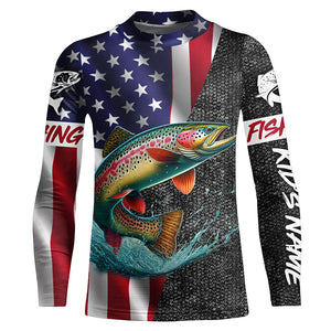 American Flag Rainbow trout Fishing Custom long sleeve performance Fishing Shirt, Trout Fishing jersey NQS7884