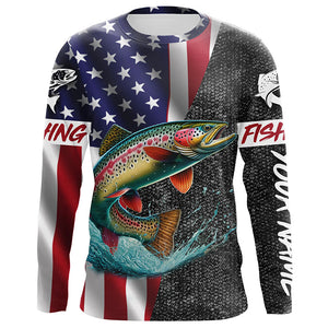 American Flag Rainbow trout Fishing Custom long sleeve performance Fishing Shirt, Trout Fishing jersey NQS7884