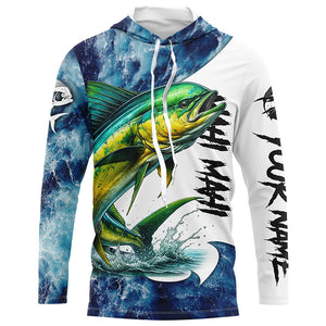 Mahi Mahi Fishing blue ocean sea wave camo Custom long sleeve performance fishing jerseys shirts NQS7886