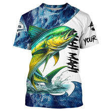 Load image into Gallery viewer, Mahi Mahi Fishing blue ocean sea wave camo Custom long sleeve performance fishing jerseys shirts NQS7886