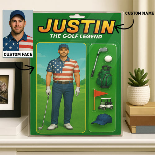 Toy box Golf Acrylic Plaque Custom Name and Face, American Flag Gift for Golfer - NQS10109