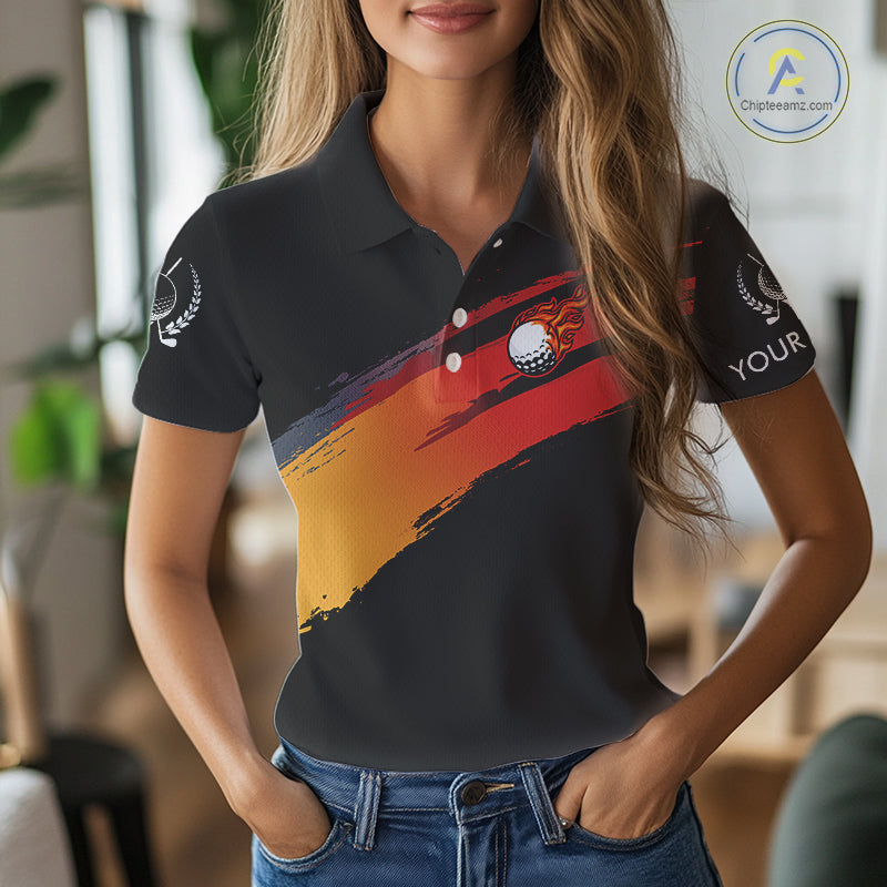 Black and Orange gradient flame golf ball Women golf polo shirts custom ladies golf clothes NQS10168