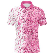 Load image into Gallery viewer, Pink glitter ribbon Matching golf polos for couples custom breast cancer golf shirts, gift for golfer NQS8106