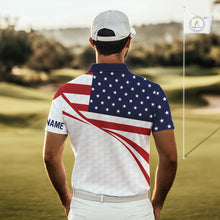 Load image into Gallery viewer, Red, White and Blue American Flag Golf polos shirts for men custom patriotic mens golf attire NQS10304
