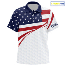 Load image into Gallery viewer, Red, White and Blue American Flag Golf polos shirts for Kid custom patriotic kid golf attire NQS10304