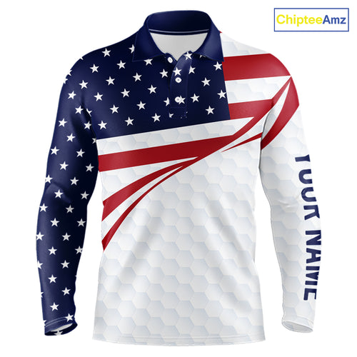 Red, White and Blue American Flag Golf polos shirts for men custom patriotic mens golf attire NQS10304