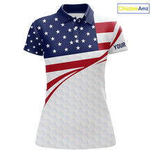 Load image into Gallery viewer, Red, White and Blue American Flag Golf polos shirts for Women custom patriotic ladies golf attire NQS10304