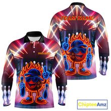 Load image into Gallery viewer, Funny Flame Neon Bowling Ball Mens Bowling Polo, Quarter Zip Shirts Custom Bowling Team jersey NQS10306