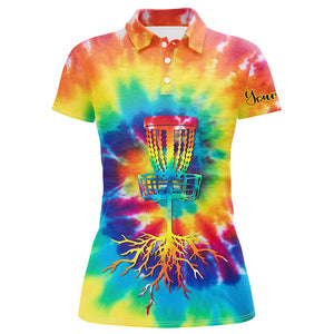 Womens disc golf polo shirts with colorful tie dye background custom disc golf jerseys, disc golf gift NQS6200