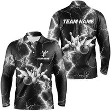 Load image into Gallery viewer, Mens bowling shirts Custom black and white lightning thunder Bowling Team Jersey, gift for team Bowler NQS8534