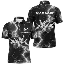 Load image into Gallery viewer, Mens bowling shirts Custom black and white lightning thunder Bowling Team Jersey, gift for team Bowler NQS8534