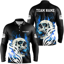 Load image into Gallery viewer, Black and Blue Skull Bowling Polo, Quarter Zip Shirts For Men Custom Bowling Team League Jersey NQS8781